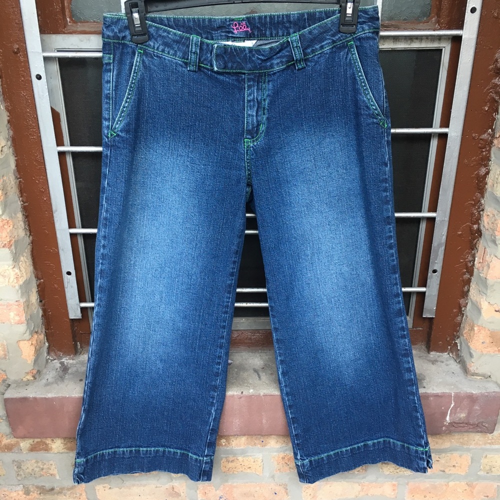 Lilly Pulitzer crop straight green contrast stitch